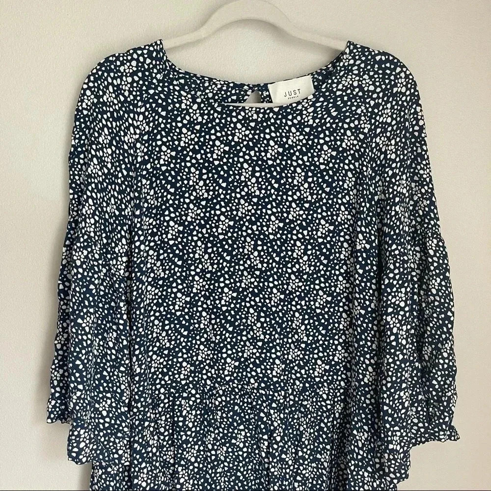 Just Female Anthro Blue Cream Spotted Dress S - Picture 2 of 8
